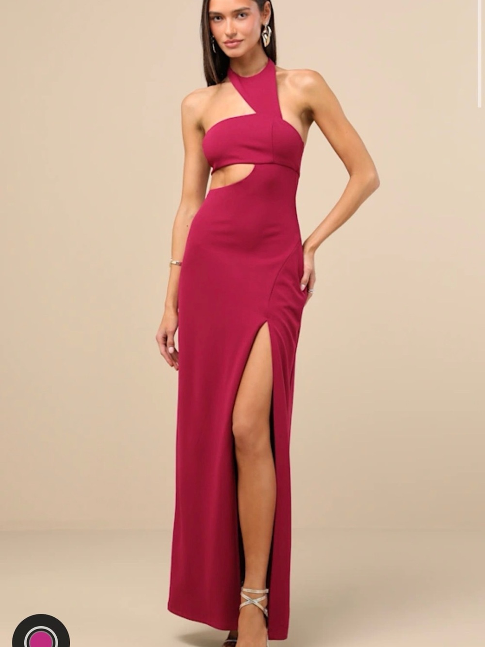 Lulu's Magenta One-Shoulder Cutout Evening Gown